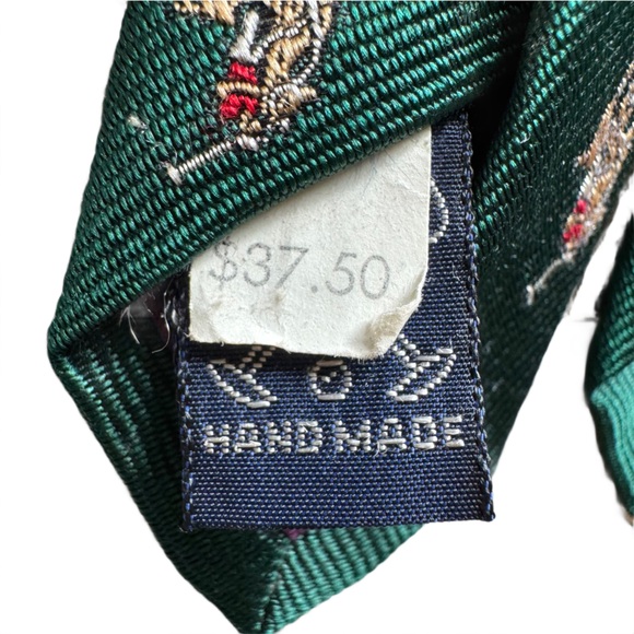 Vintage 90s Polo by Ralph Lauren Green Silk Tie with Embroidered Polo Player - Picture 7 of 10